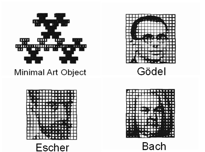 Gödel, Escher, Bach: 3 faces in a Minimal Object 3d printed Random, Top, Left and Front View