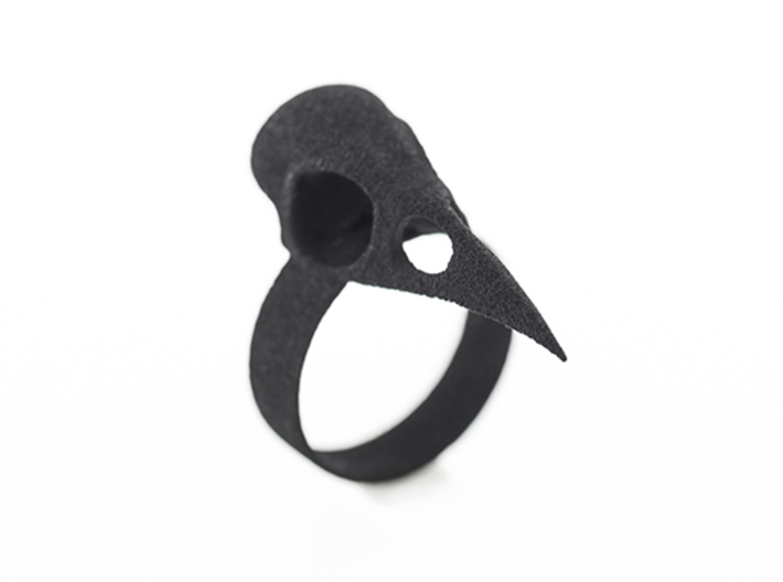 Realistic Raven Skull Ring - Size 11 3d printed Realistic Raven Skull Ring Angle View - Product Displayed Printed in Black Strong and Flexible