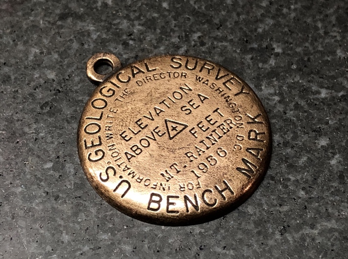 USGS BM Keychain 3d printed Raw bronze with patina