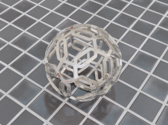 Pentagon Pattern Sphere 3d printed Polished Steel (render)