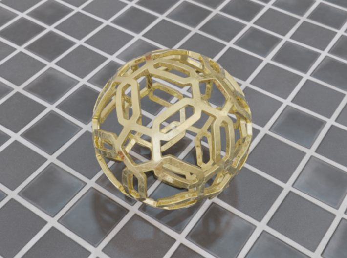 Pentagon Pattern Sphere 3d printed Polished Gold Steel (render)