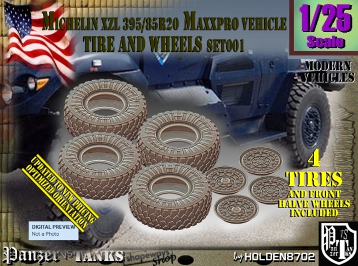 1/25 MaxxPro Mich XZL 395-85R20 Tire-Wheel Set001 3d printed