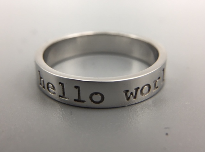 Hello World Ring 3d printed 3D printed product in Rhodium Plated