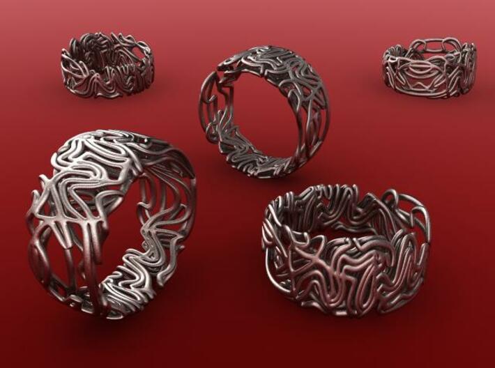 Spaghetti ring 3d printed Stainless Steel render
