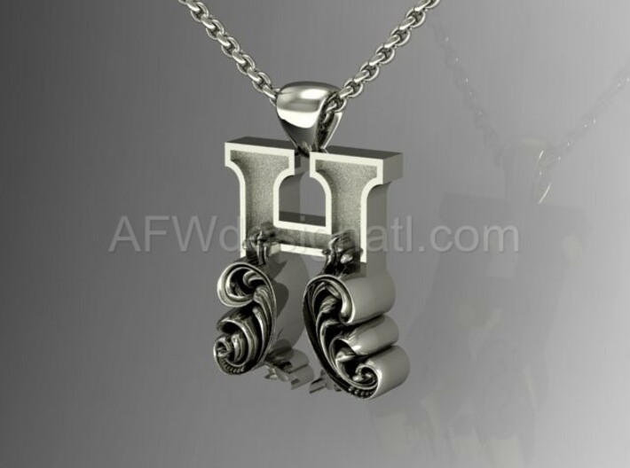 Scroll Letter H – Initial Letter Pendant 3d printed H Scroll Silver