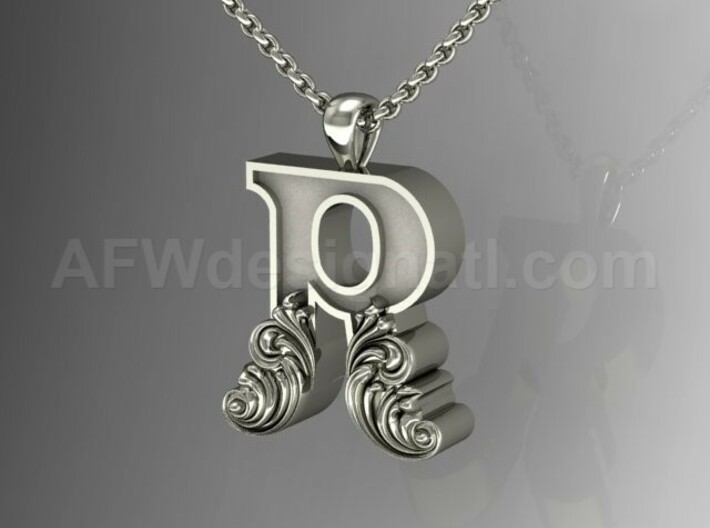 Scroll Letter R – Initial Letter Pendant 3d printed Scroll Letter R Silver