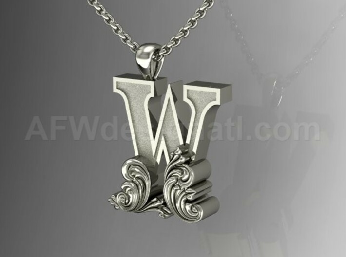 Scroll Letter W – Initial Letter Pendant 3d printed W Scroll Letter Silver