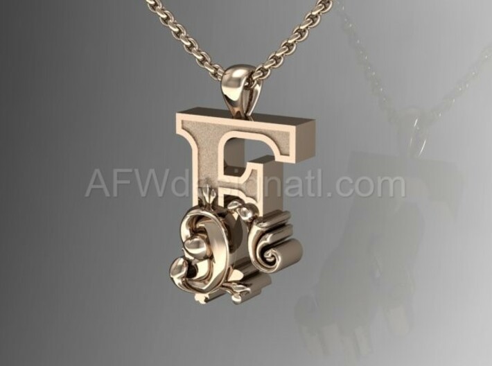 Scroll Letter F – Initial Letter Pendant 3d printed Scroll Letter F - Rose Gold