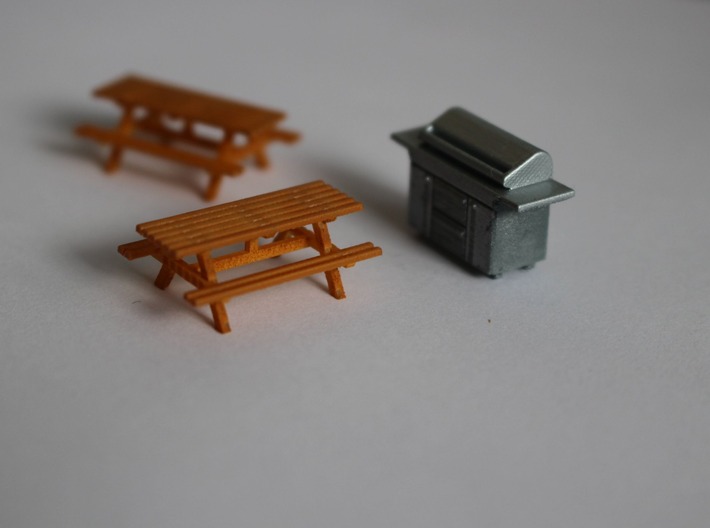 HO Scale BBQ+Picnic Benches 3d printed