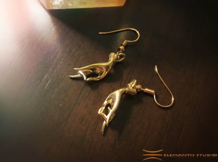 Karana Mudra V1 Earrings 3d printed Raw Brass (Hooks not included)
