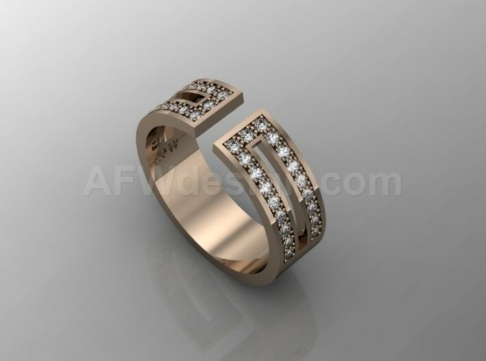 Greek Design Ring for 38 Gemstones 3d printed Beautiful in Rose Gold with Diamonds