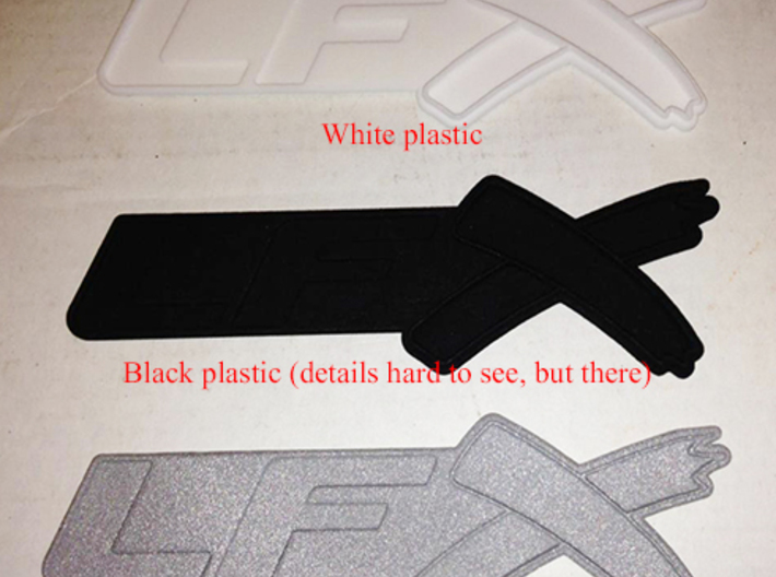 LFX-emblem 3d printed White flexible plastic, Black flexible plastic, Alumide (Defualt material to print)