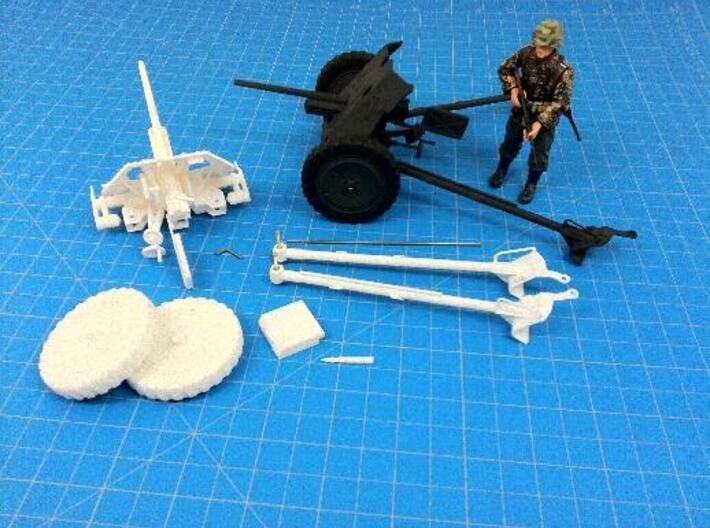 1:18 Pak 36 - 37mm German Anti-Tank Gun - v1 3d printed Painted and assembled.  Shown with 1:18 figure to illustrate scale.