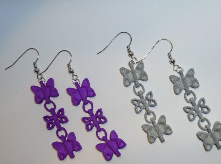 3 Dangling butterfly earrings (metallic plastic an 3d printed 