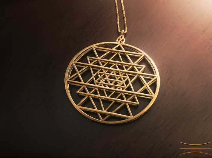 2.5D Sri-Yantra 4.5cm (Raw Metals) 3d printed Raw brass example featuring a customized loop embellishment, contact for details
