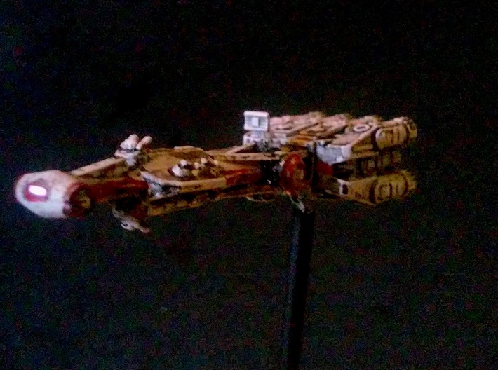 Rebellious Spaceship, 1:2700 3d printed Painted and lit by the late Robert "Robiwon" Cass, shown here with permission