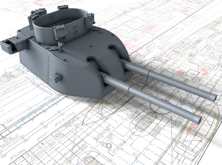 1/700 HMAS Canberra 8"/50 MKVIII Guns 1942 3d printed 3d render showing B and X Turret detail
