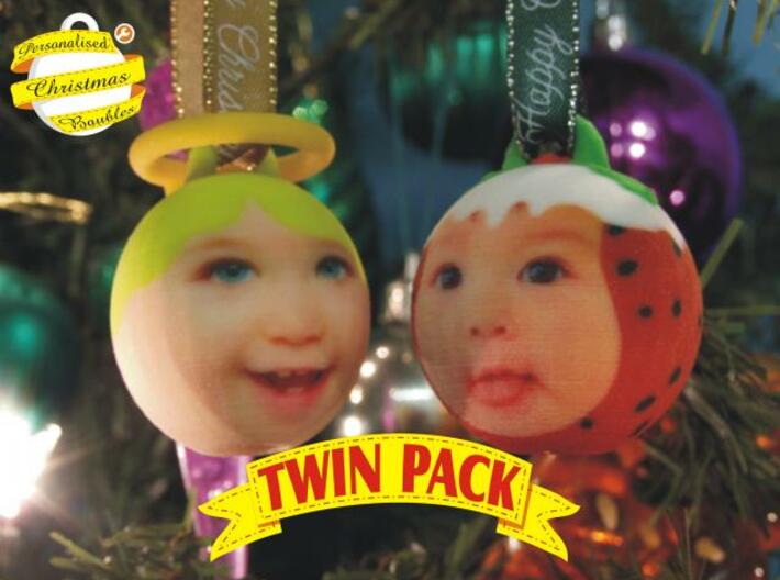 Angel &amp; Puddin baubles twin pack (personalised) 3D 3d printed :)