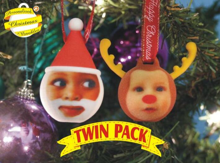 FatherChris&amp;Reindeer baubles twinpack(personalise) 3d printed front view
