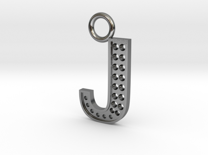 Letter J Key Ring Charm with rhinestone holes 3d printed