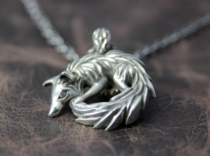 Fox Pendant 3d printed This material is Polished Silver , Patinated with bleach