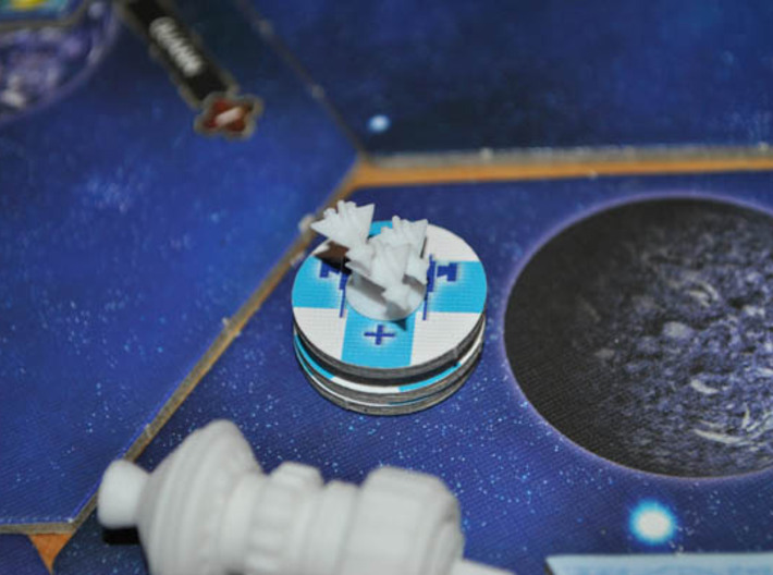 Human Fighter 3d printed Sol Fighters support a carrier in a game of Twilight Imperium 3