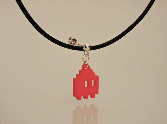 Pac Man Ghost 8-bit Earring 1 (looks L/R) 3d printed Orange Strong & Flexible Polished