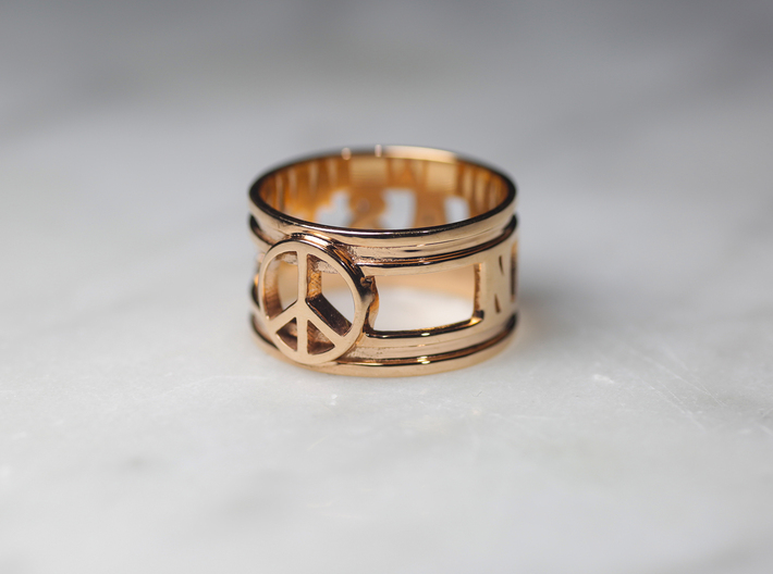 Namaste w/ Peace Sign Charm, 14k Rose Gold Plated 3d printed