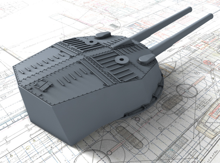 1/350 HMS Invincible 1907 12" MKX Guns x4 3d printed 3d render showing Turret P and Q detail