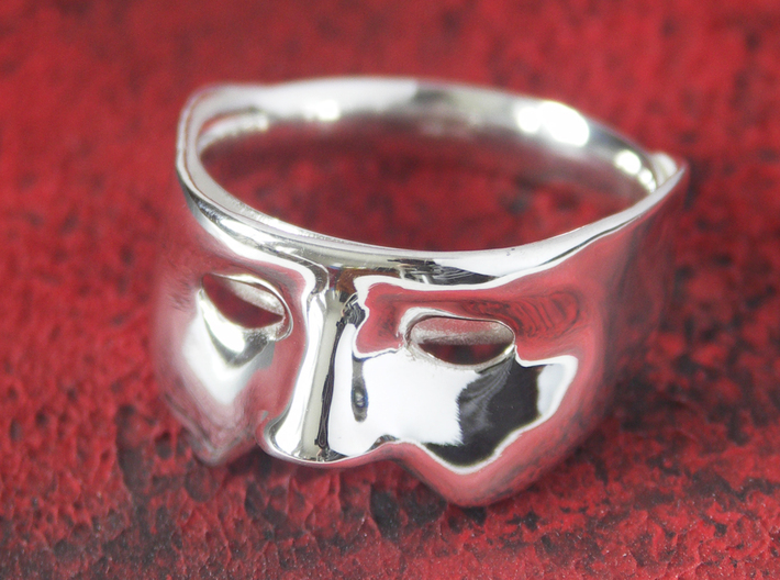 Mask Ring US size 9.25 3d printed Polished Silver