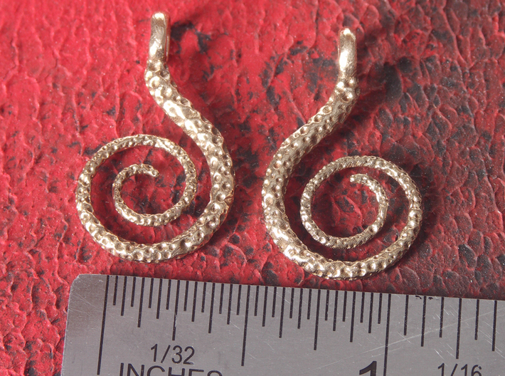 Spiral Earrings Textured 3d printed Raw Bronze
