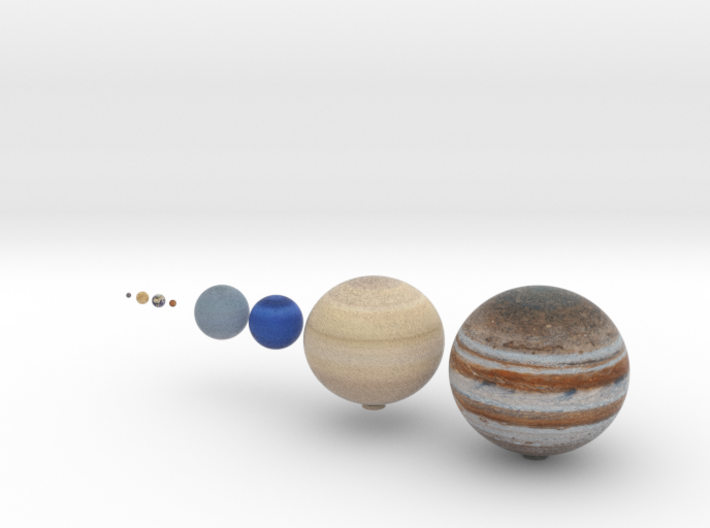 The 8 planets to scale, 1:1.5 billion 3d printed 