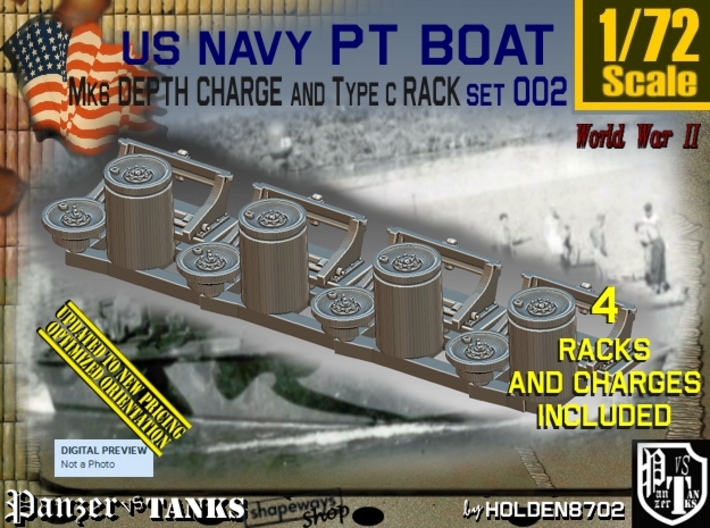 1/72 PT Boat Depth Charge w Rack Set002 3d printed