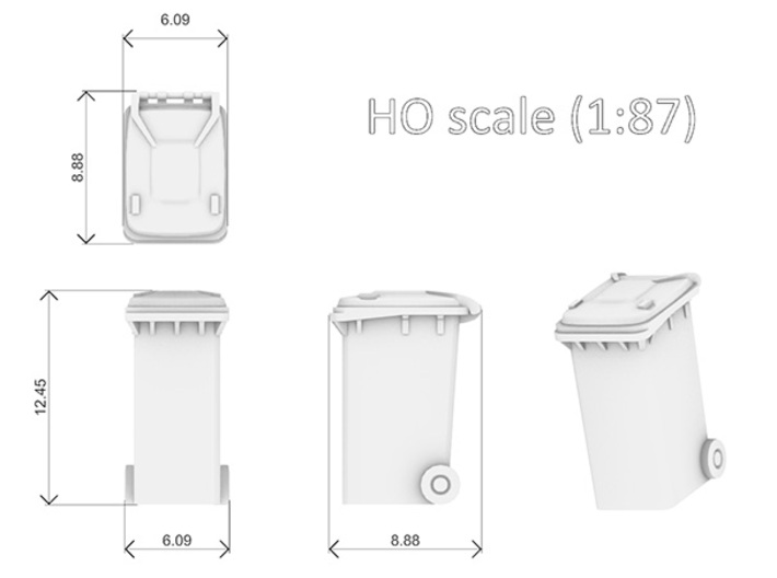 Trash bin Ver03. HO Scale (1:87) 3d printed Measurements in HO scale
