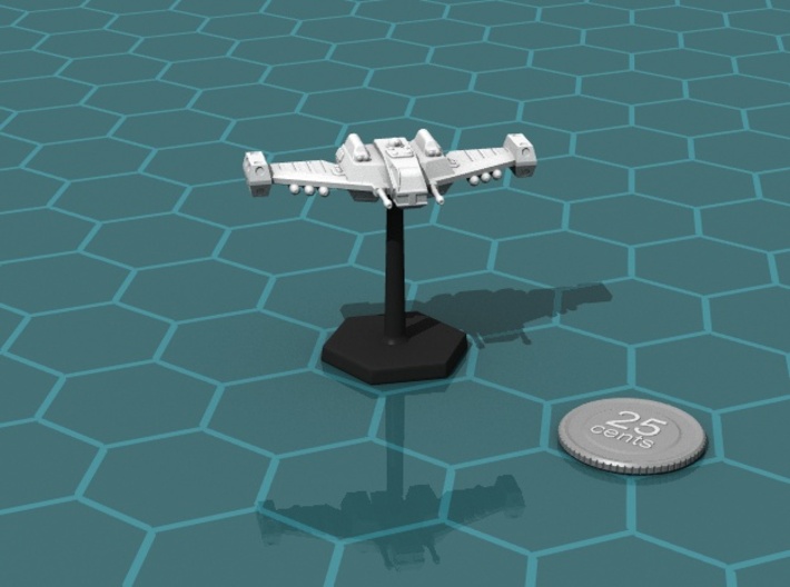 Terran Interceptor, Flying 3d printed Render of the model, with a virtual quarter for scale. Flight stand not included.