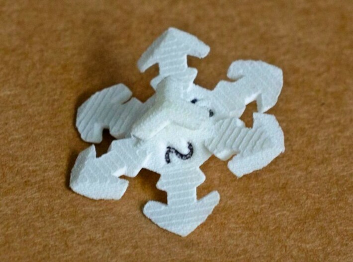 Snowflake D6 3d printed Numbers hand-inked. Current version.