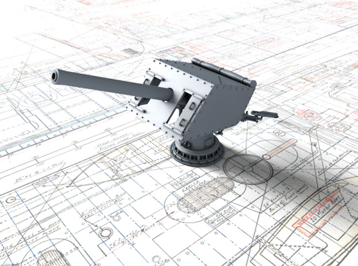 1/96 V & W Class 4"/45 (10.2 cm) MKV CPII Gun x1 3d printed 3d render showing adjustable elevation