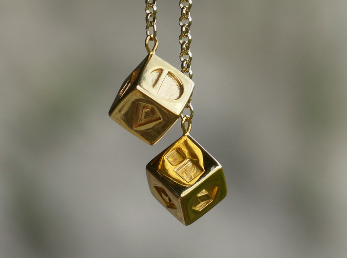 Smuggler's Lucky Sabacc Dice, Han Solo, Star Wars 3d printed 14k Gold Plated, Chain not included