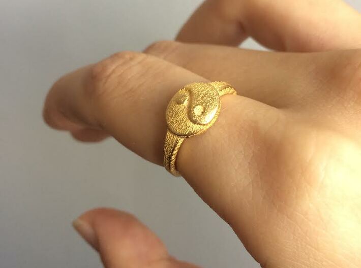 Yin-Yang Ring 3d printed Matte Gold Steel
