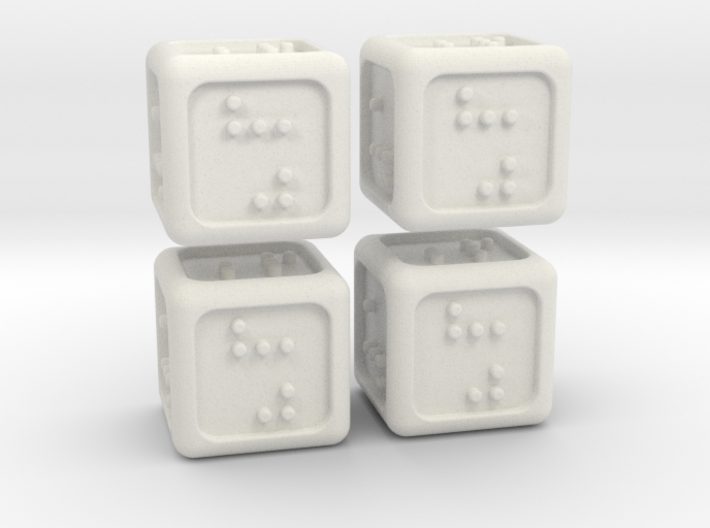 4 Braille Six-sided Dice Set (Curved Corners) 3d printed