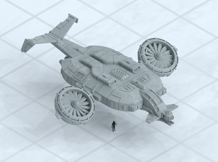6mm VTOL Heavy Gunship 3d printed Shown on 1&quot; grid with 6mm figure (not included) for scale.
