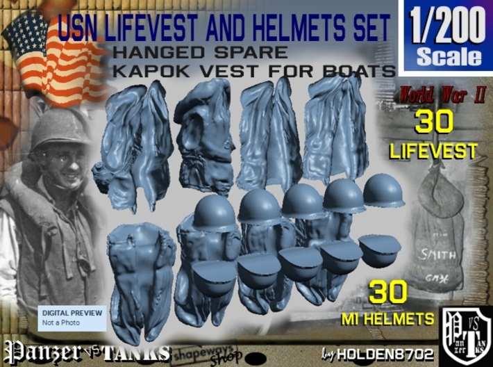 1/200 USN Hanged Lifevest and Helmets Set101 3d printed