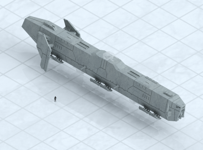 6mm Grav Frigate 3d printed Shown on 1&quot; grid with 6mm figure (not included) for scale.