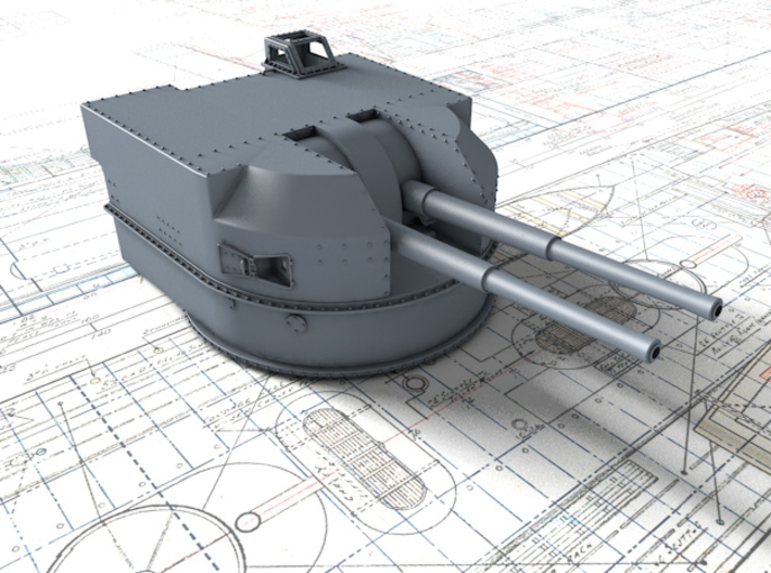 1/325 Battle Class 4.5"/45 QF MKIV RP10 Gun x2 3d printed 3d render showing product detail
