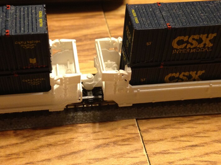 Twin Stack Container cars Z scale 3d printed two cars connected with Truck with out coupler using streight pin head 