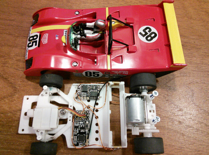 CK7 Chassis Kit for 1/32 Scale 2.4ghz RC Mag Steer 3d printed  CK7 with HK-5320 servo between front wheels, receiver, and ESC which work with inexpensive transmitter.
