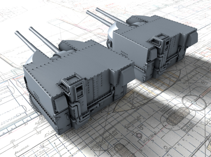 1/600 Battle Class 4.5"/45 QF MKIV RP10 Gun x2 3d printed 3d render showing product detail