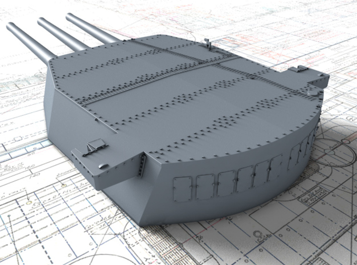 1/350 HMS Nelson 16"/45 (40.6 cm) Mark I Guns 1927 3d printed 3d render showing A,B and X Turret detail