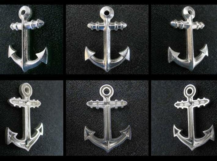 Anchor Classic 3d printed printed in silver in different views