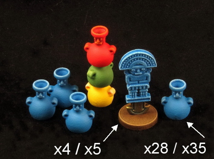 Mayan tech/temple &amp; score tokens (32 - 40 pcs) 3d printed Hand-painted White Strong Flexible Polished.